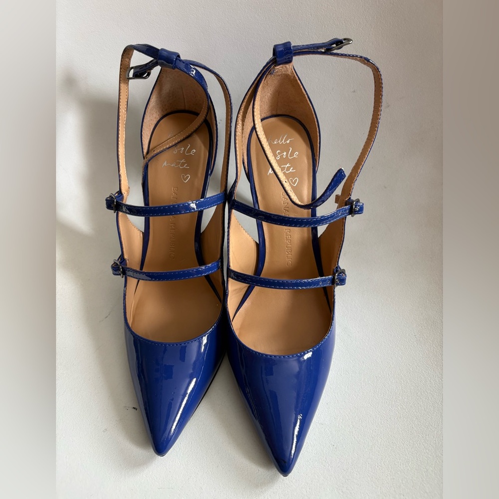 Banana Republic Cobalt Blue Patent Pointed-Toe Strappy Heels